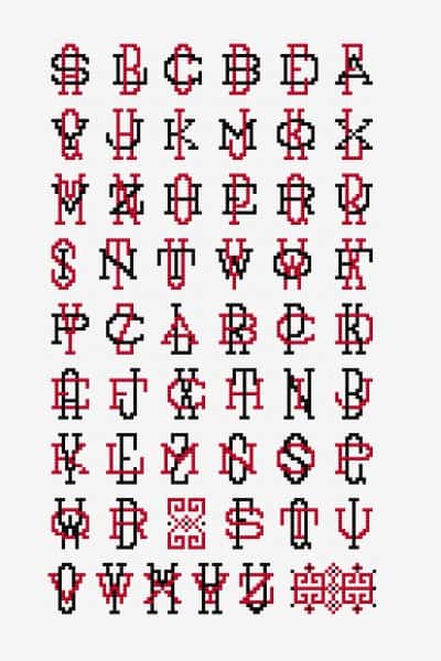 padrões de alfabeto em ponto cruz